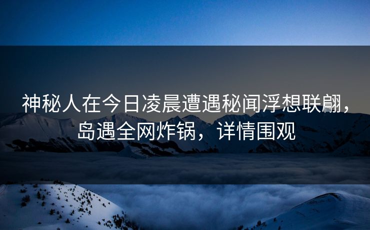 神秘人在今日凌晨遭遇秘闻浮想联翩，岛遇全网炸锅，详情围观