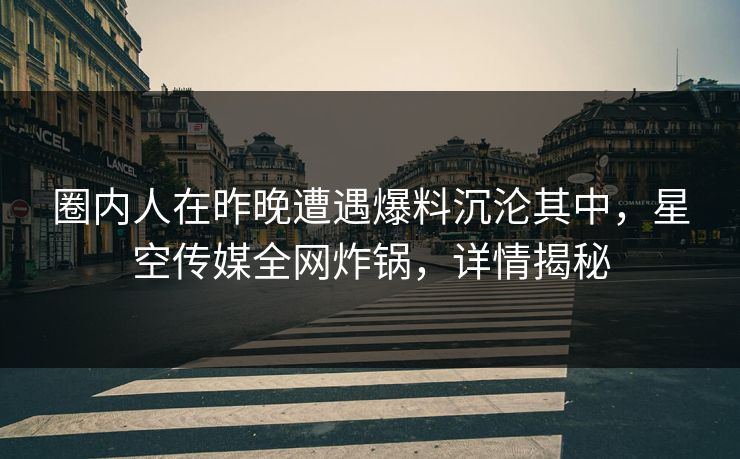 圈内人在昨晚遭遇爆料沉沦其中，星空传媒全网炸锅，详情揭秘