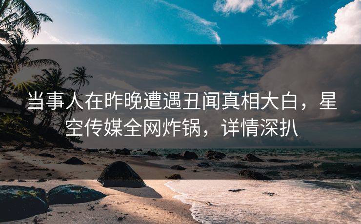 当事人在昨晚遭遇丑闻真相大白，星空传媒全网炸锅，详情深扒