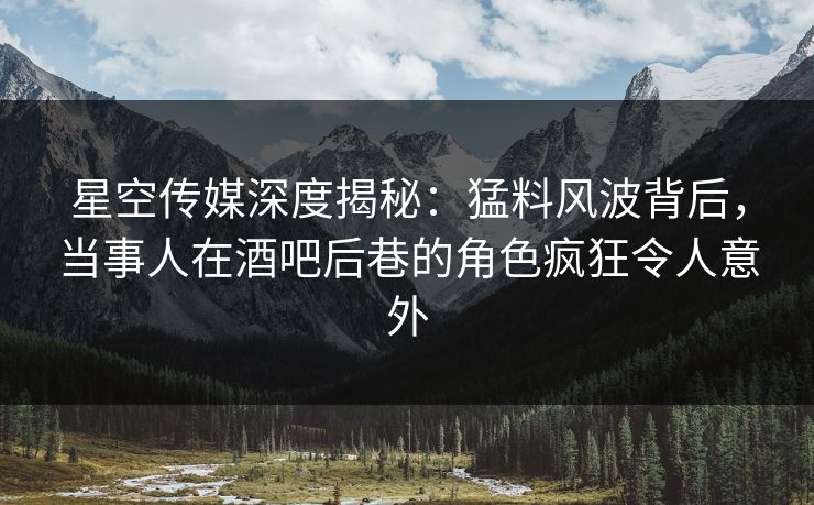 星空传媒深度揭秘：猛料风波背后，当事人在酒吧后巷的角色疯狂令人意外