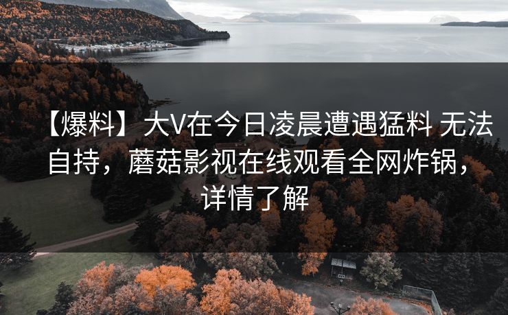 【爆料】大V在今日凌晨遭遇猛料 无法自持，蘑菇影视在线观看全网炸锅，详情了解